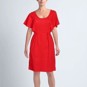 Molly Bracken red flutter sleeve linen midi dress - size Medium (M)